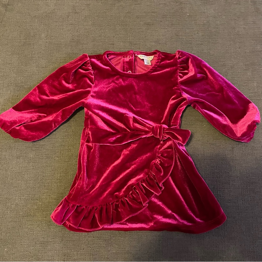 Habitual Infant Girl’s Maroon Red Velvet Christmas Holiday Dress Size 12 Months